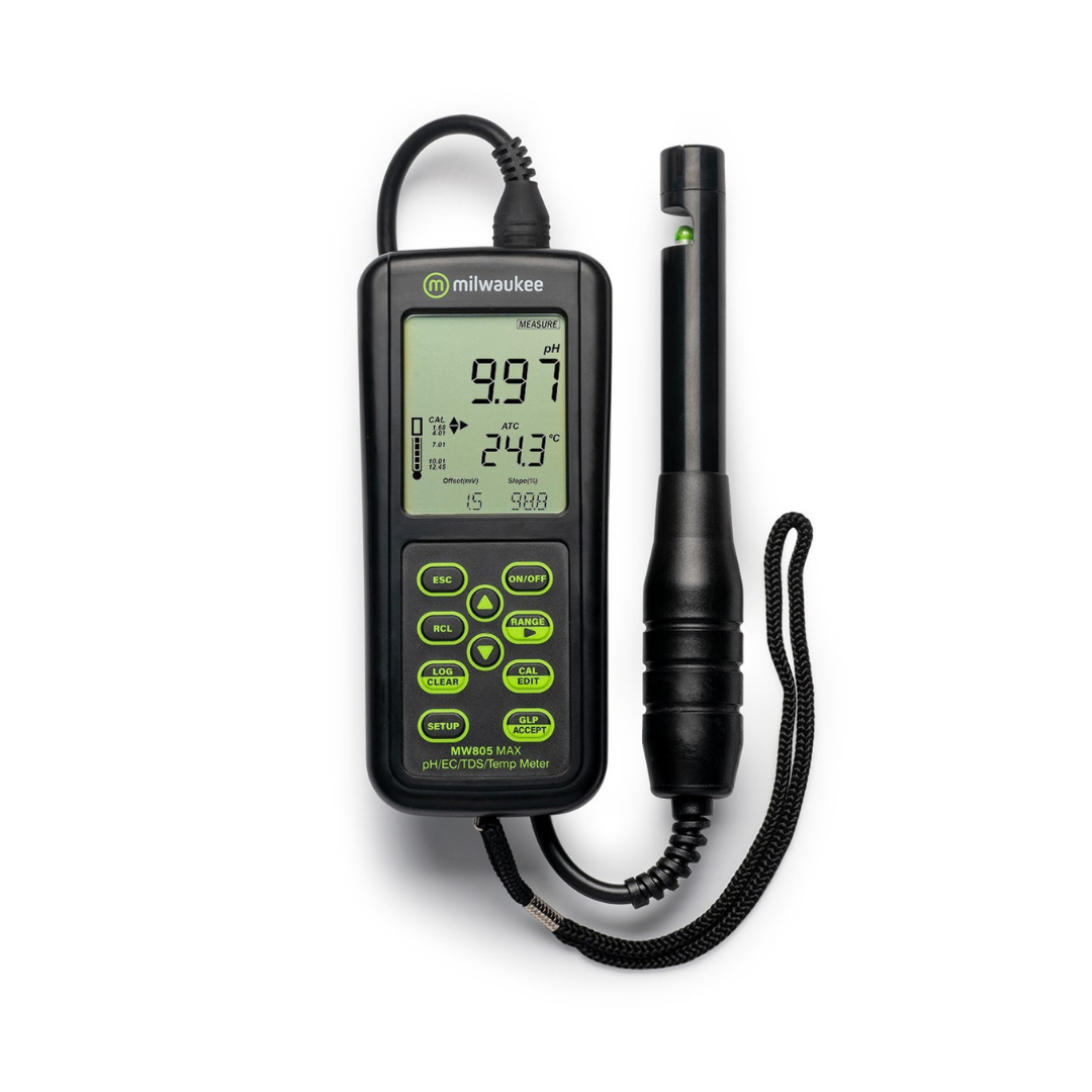 Milwaukee MW805 MAX 4-in-1 pH/EC/TDS/Temperature Combo Meter – ATC, Replaceable Probe, Data Logging