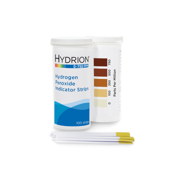 Hydrion HP-750 Hydrogen peroxide test kit indicator strip 0-750 ppm